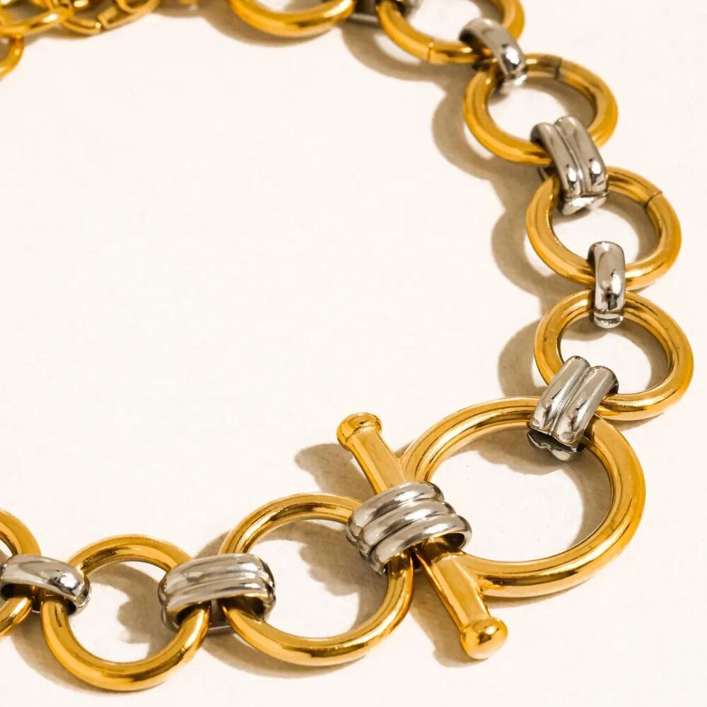 Cleo 18K Gold Non-Tarnish Hypoallergenic Water Resistant Two-Tone Link Bracelet - Picture 3 of 5